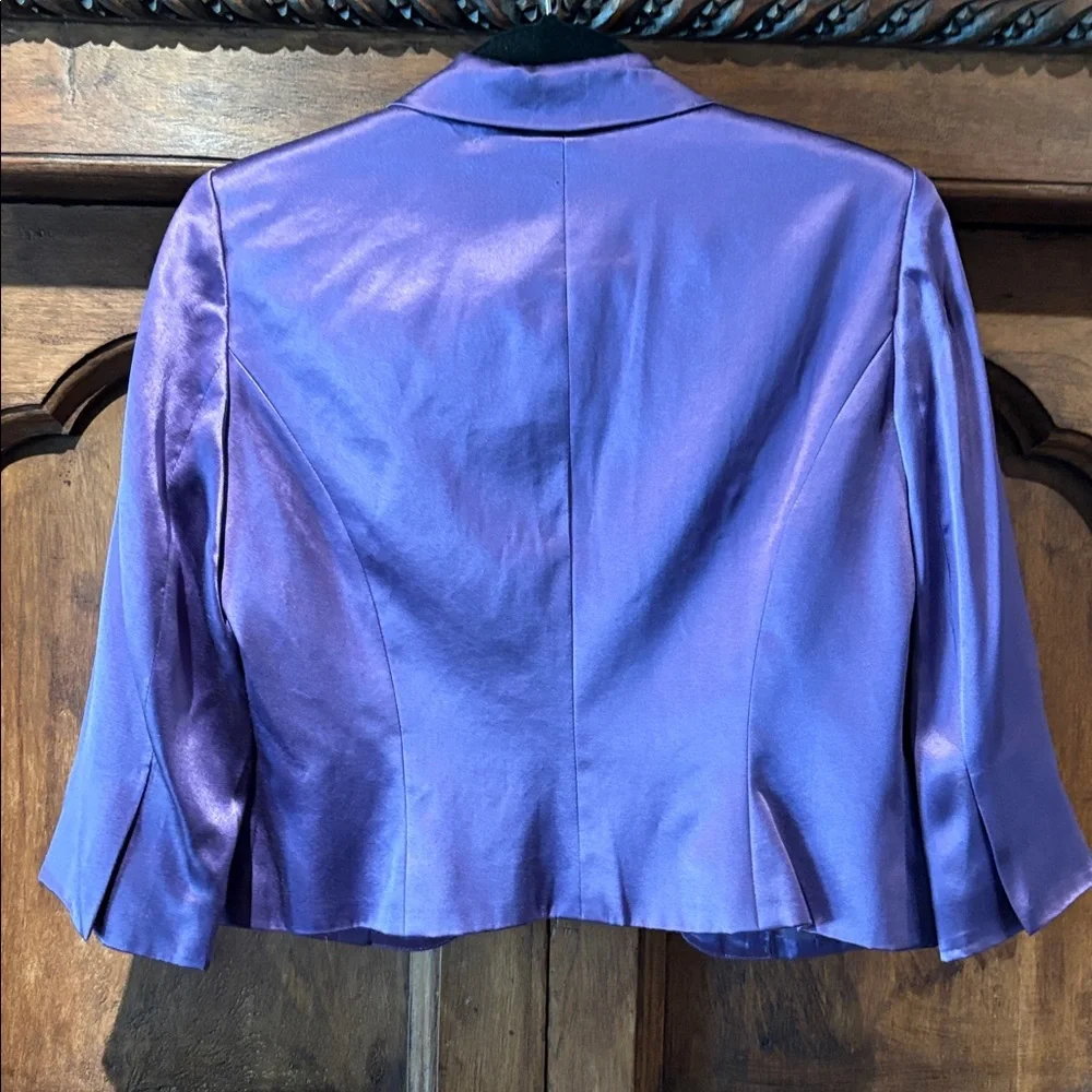 Adrianna Papell Silk purple Cropped Evening Shrug Jacket Blazer Notched Lapel 6